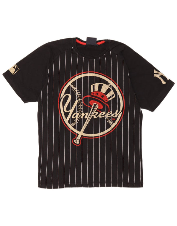Мужская футболка Majestic Yankees с рисунком, топ из хлопка среднего размера, черная полоска