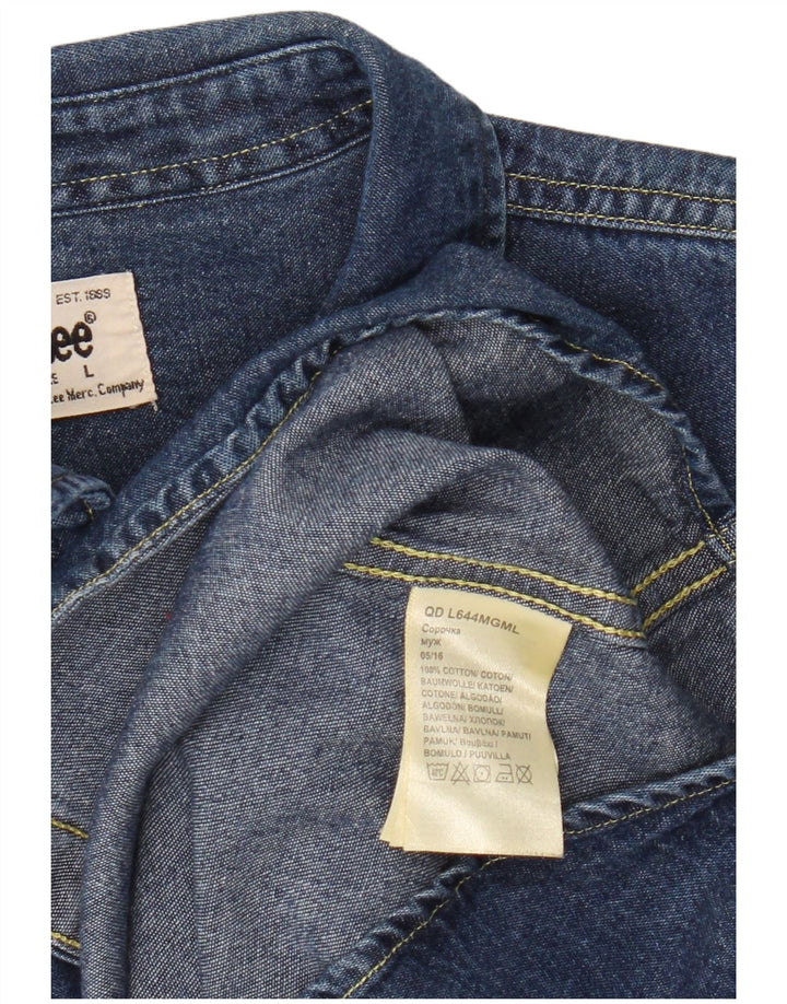 Мужская джинсовая рубашка Lee, большая синяя хлопковая ткань