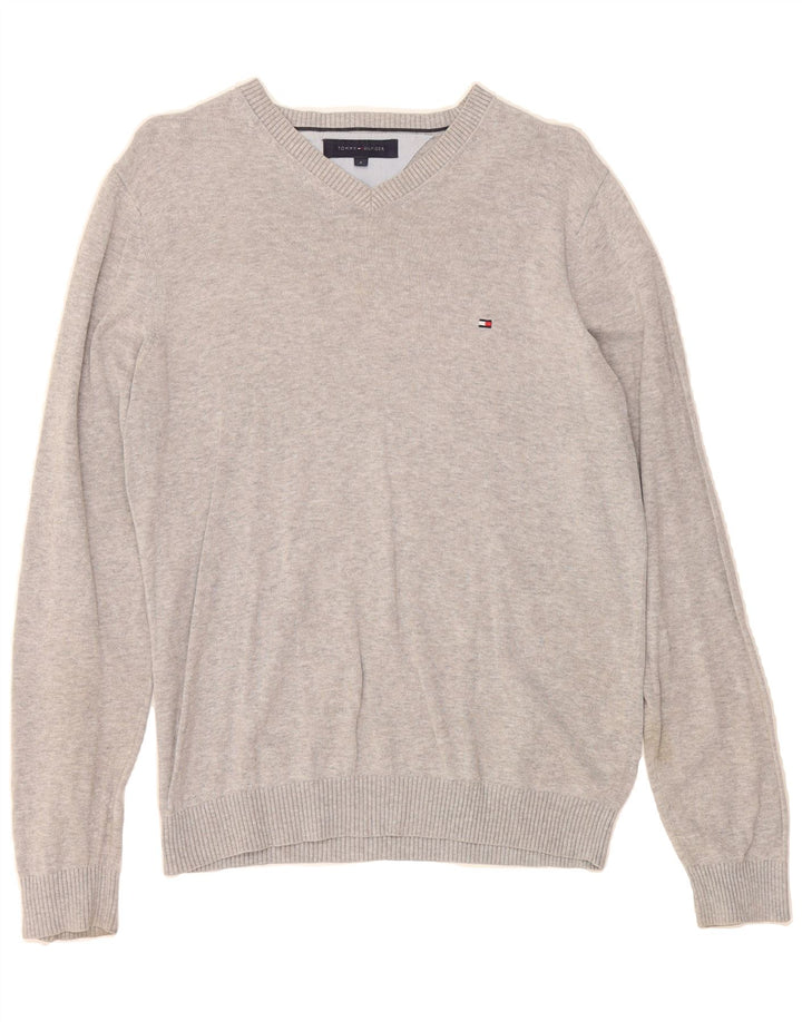 TOMMY HILFIGER Mens V-Neck Jumper Sweater Small Grey Vintage Tommy Hilfiger and Second-Hand Tommy Hilfiger from Messina Hembry 
