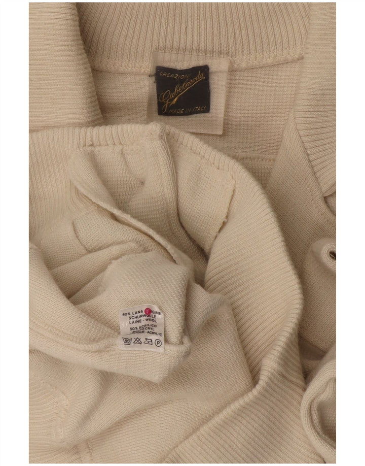 VINTAGE Мужской кардиган-свитер среднего размера из шерсти с цветными блоками белого цвета