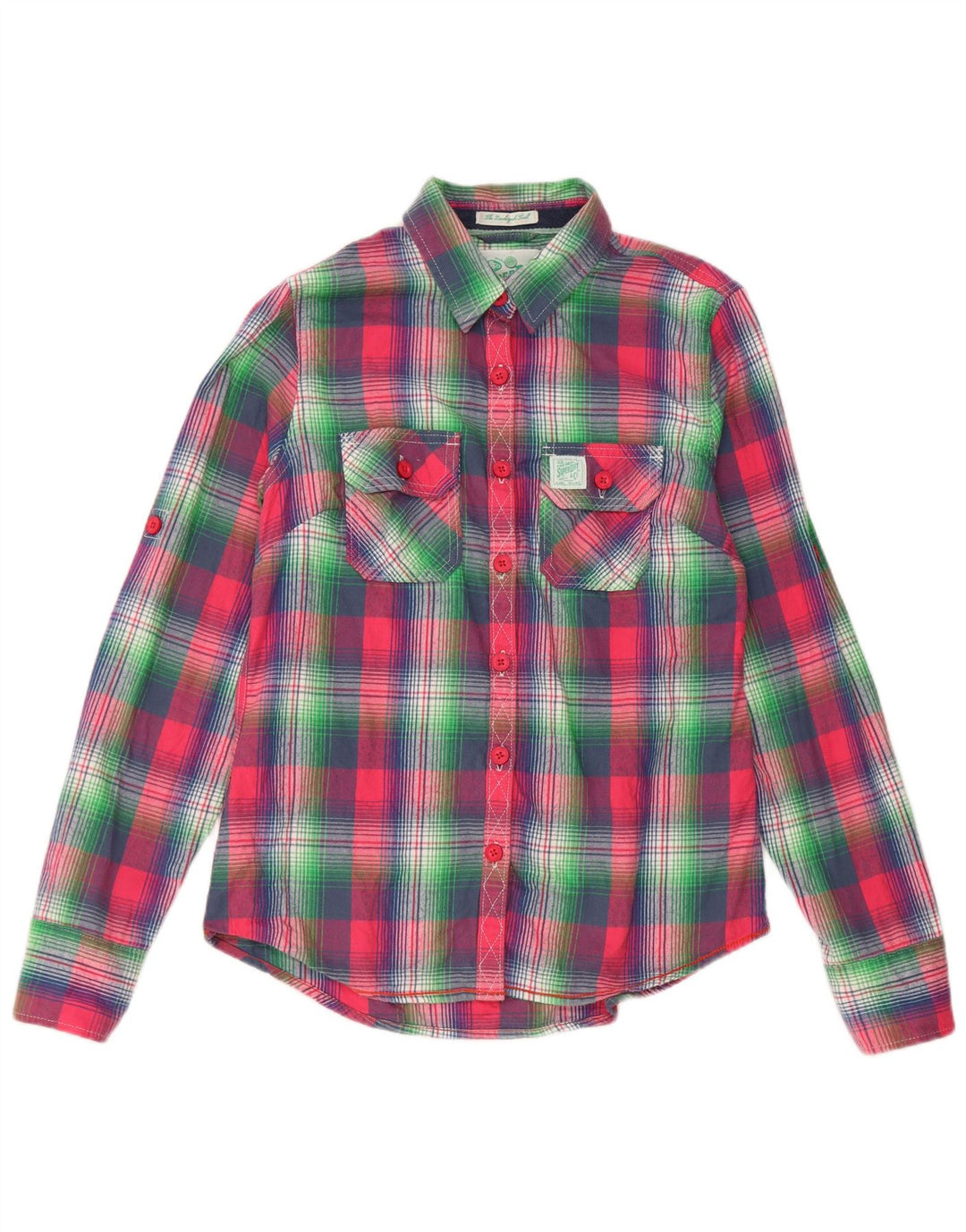 Женская рубашка Superdry UK 14, хлопковая большая розовая клетка