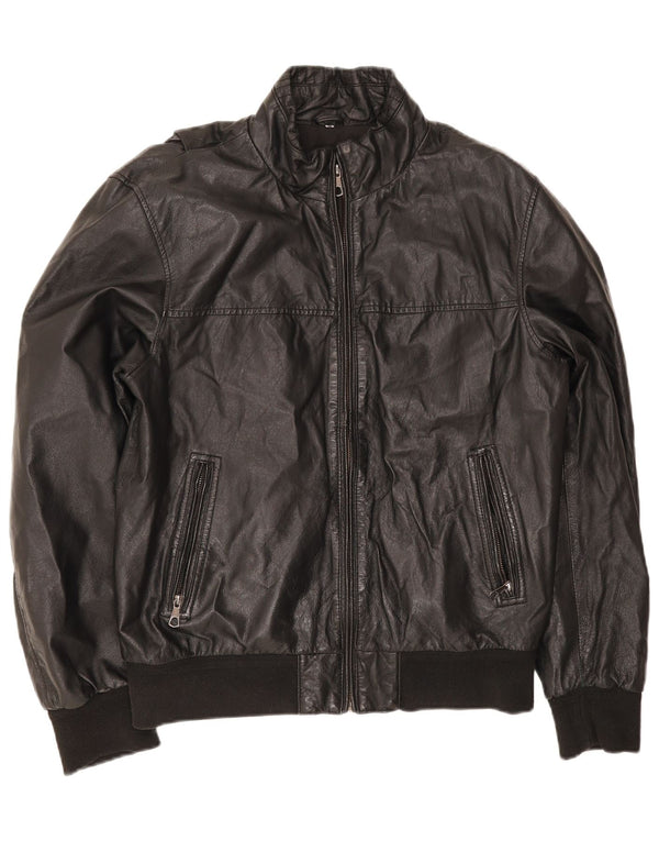 Vintage Mens Leather Jacket IT 54 2XL Black
