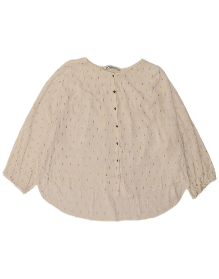 Женская блузка-рубашка оверсайз с рукавом 3/4 Zara, Великобритания 14, большой кремово-белый пятнистый цвет