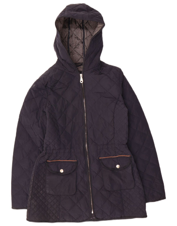 Massimo Dutti Женская стеганая куртка с капюшоном UK 12 Средний Темно-Синий Полиэстер