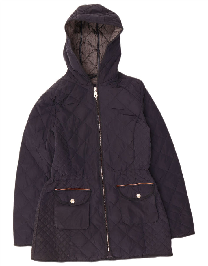 Massimo Dutti Женская стеганая куртка с капюшоном UK 12 Средний Темно-Синий Полиэстер