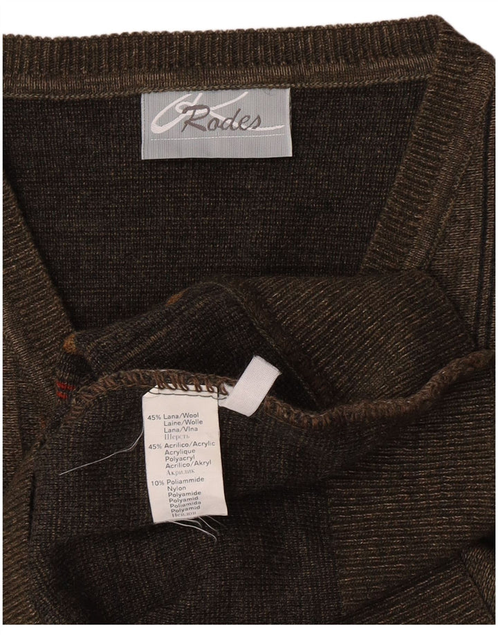 Мужской джемпер с v-образным вырезом Rodes, шерстяной свитер среднего зеленого цвета в полоску