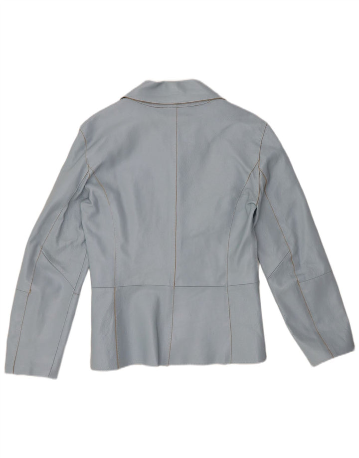 ВИНТАЖНЫЙ женский кожаный пиджак на 2 пуговицах, Великобритания 12, средний синий цвет