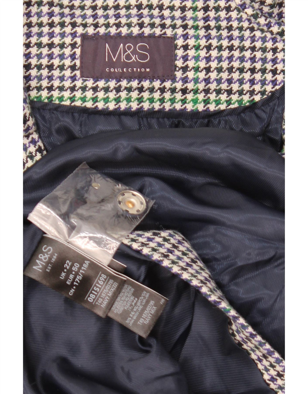 Женское пальто Marks & Spencer UK 22 3XL темно-синее с узором «гусиные лапки» из полиэстера