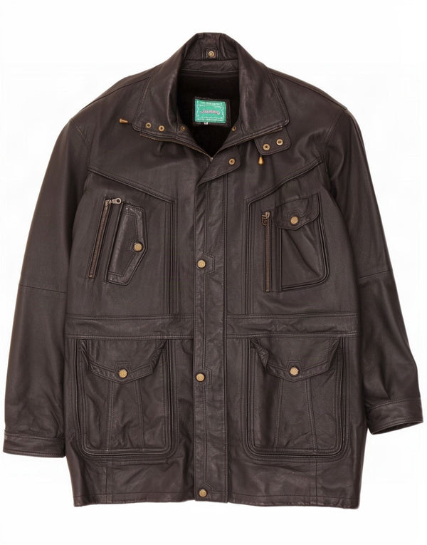 Винтажное мужское кожаное пальто из шерпы UK 44 2XL, черное