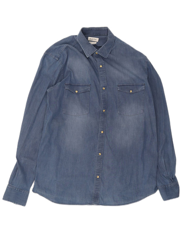 Massimo Dutti Mens Regular Fit Denim Shirt XL Blue Cotton