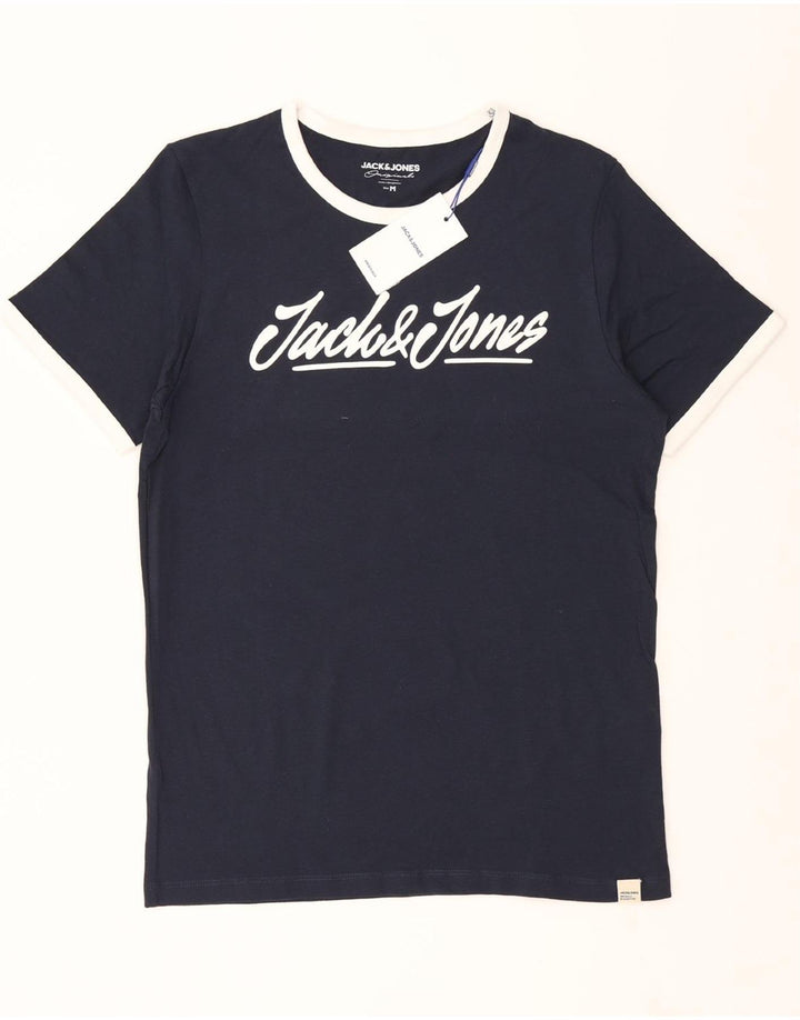 JACK & JONES Mens Graphic T-Shirt Top Medium Navy Blue Cotton Vintage Jack & Jones and Second-Hand Jack & Jones from Messina Hembry 