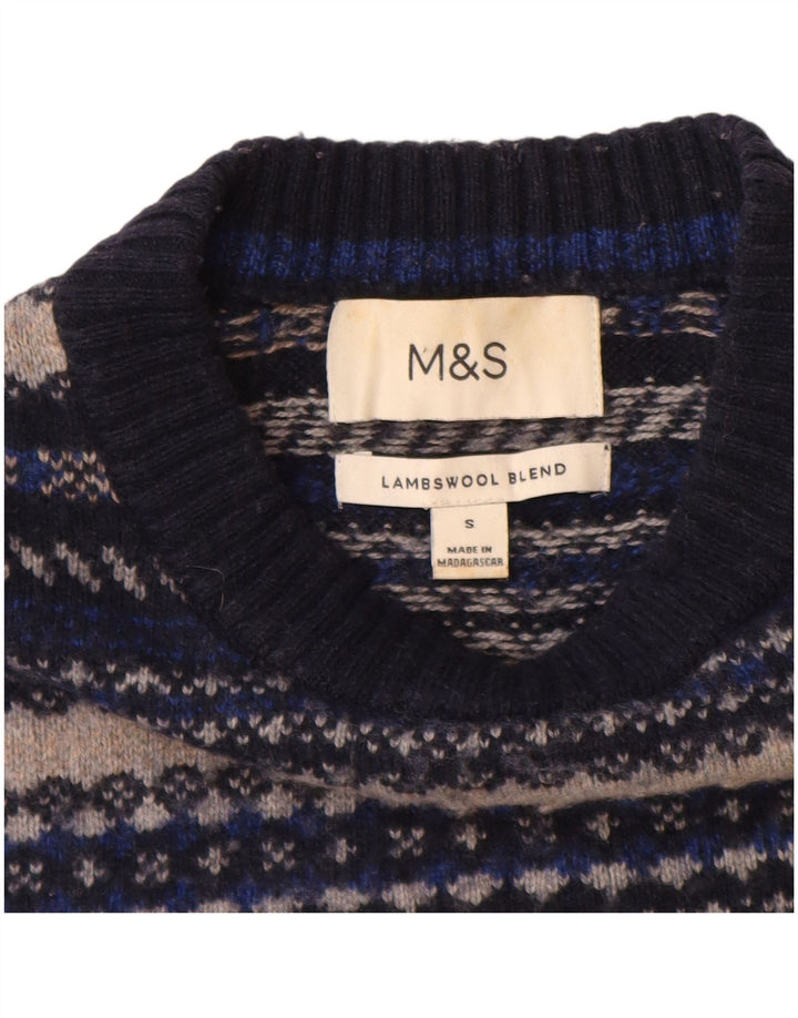 Мужской джемпер с круглым вырезом Marks & Spencer, маленький темно-синий в полоску