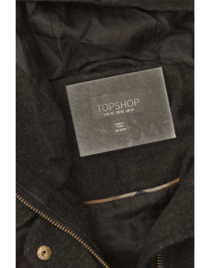 Женская стеганая куртка Topshop UK 14 с капюшоном, большой черный полиэстер