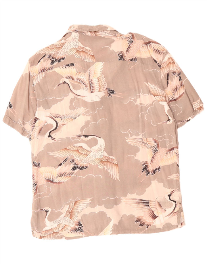 Мужская рубашка с коротким рукавом All Saints, средне-серая, с животным принтом, вискозная птица