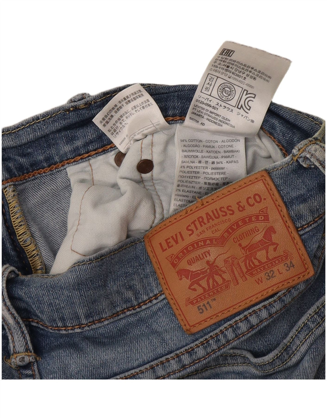 Мужские джинсы Levi's Slim 511 W32 L31 синие, хлопок