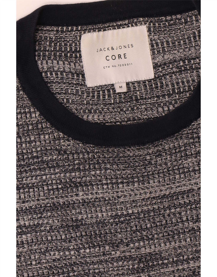 Мужской джемпер с круглым вырезом Jack & Jones, хлопковый свитер среднего серого цвета с крапинками