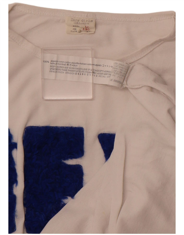 Топ ZARA с рисунком для девочек, длинный рукав, 9–10 лет, белый хлопок