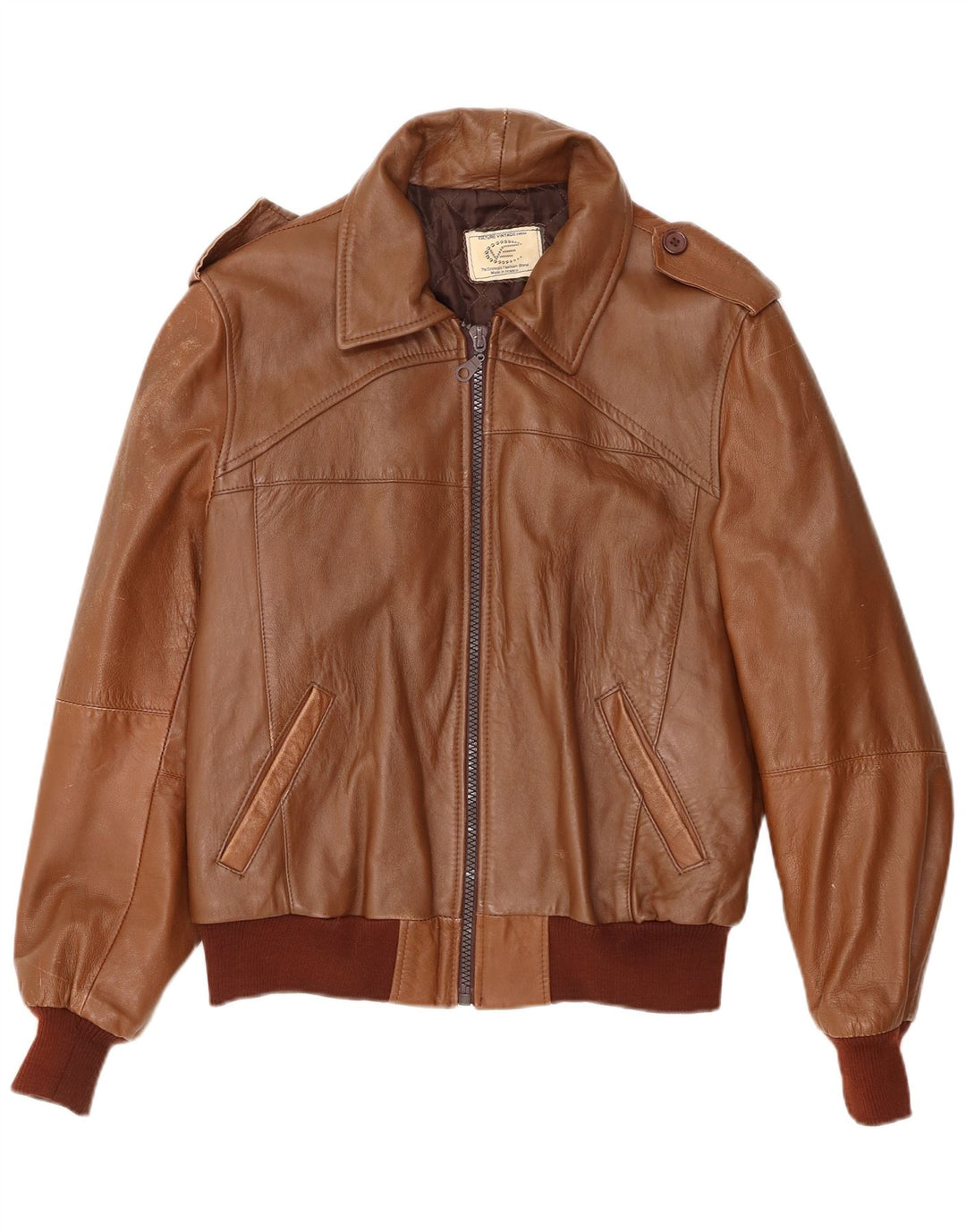 Мужская кожаная куртка в стиле милитари VINTAGE UK 40, большая коричневая кожаная куртка