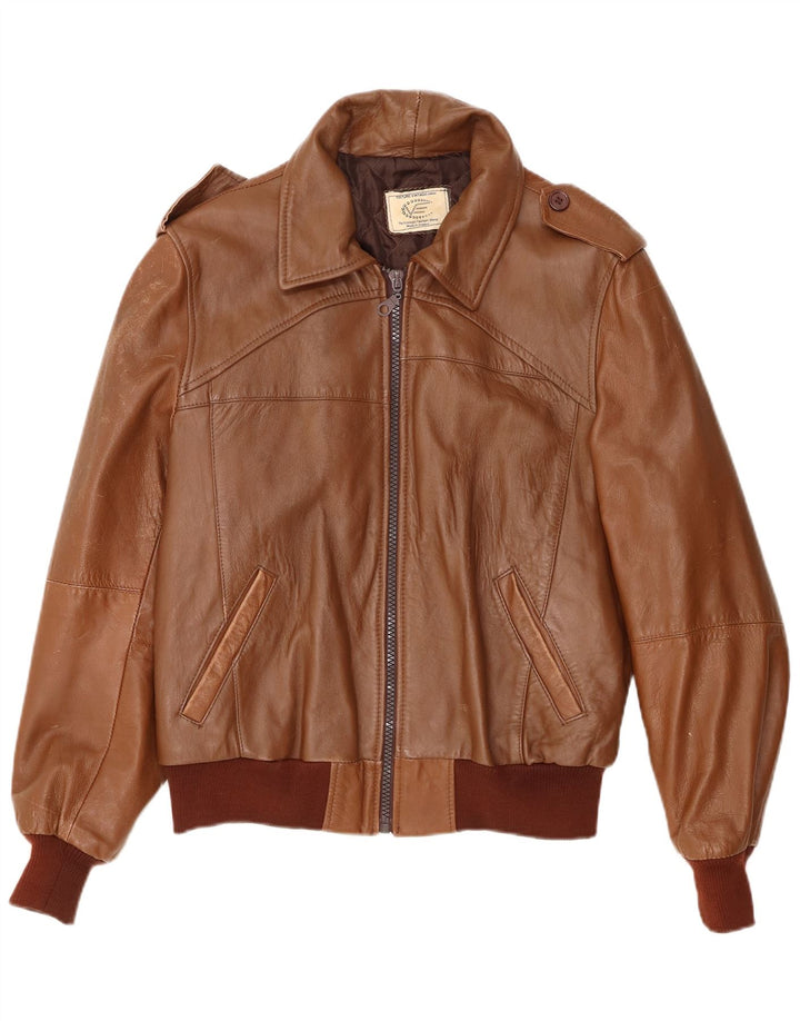 Мужская кожаная куртка в стиле милитари VINTAGE UK 40, большая коричневая кожаная куртка