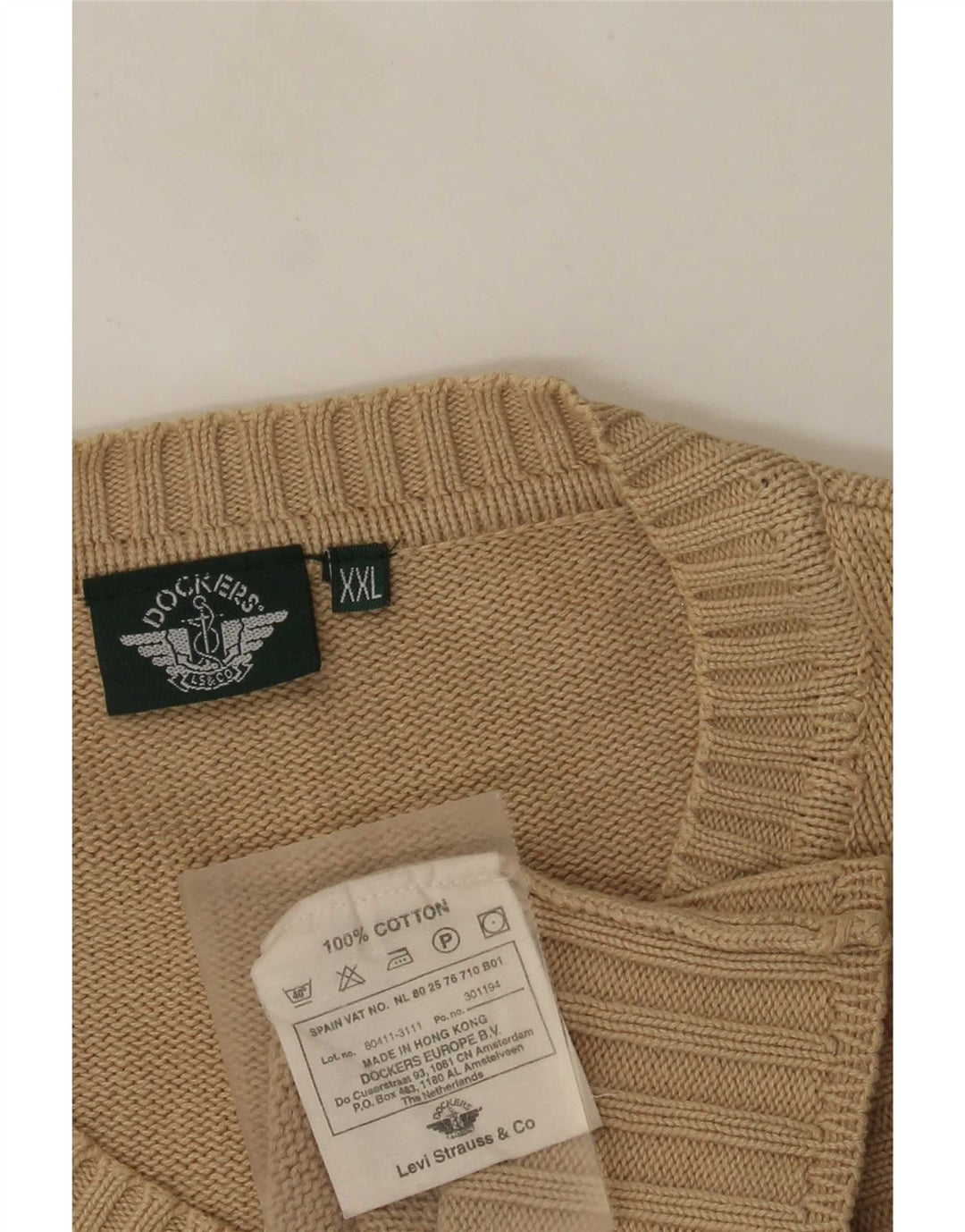 Мужской джемпер Dockers с v-образным вырезом 2XL, бежевый хлопок
