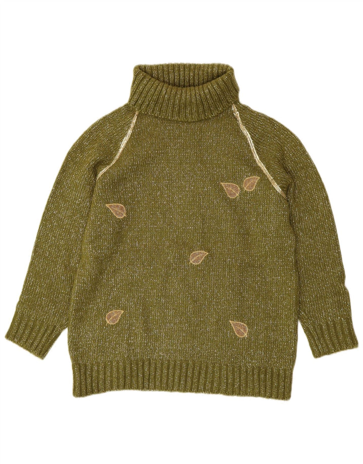 ВИНТАЖНЫЙ женский джемпер с высоким воротником, Великобритания, 16, большой зеленый акрил в крапинку