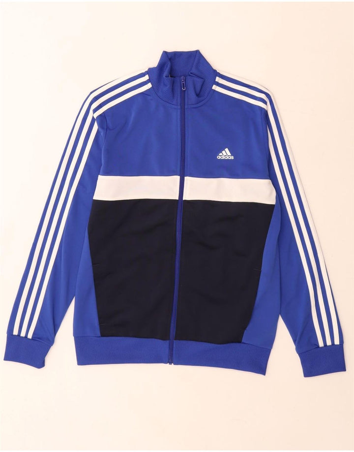 Спортивный костюм Adidas для мальчиков, верхняя куртка 13–14 лет, синяя, полиэстер с цветными блоками