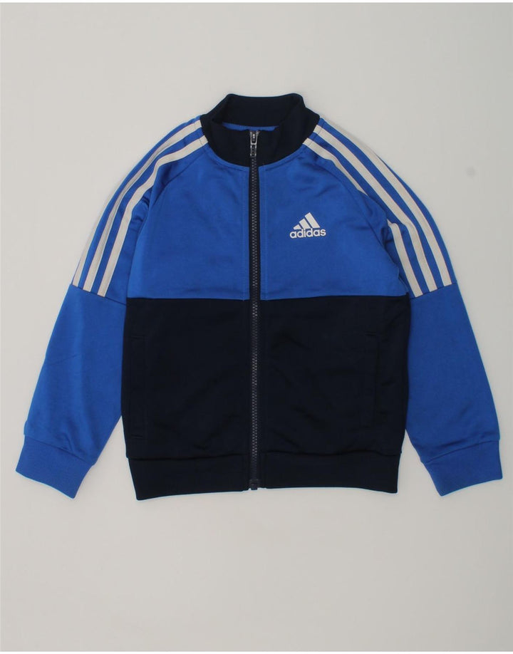 ADIDAS Boys Tracksuit Top Jacket 5-6 Years Blue Colourblock Polyester | Vintage Adidas | Thrift | Second-Hand Adidas | Used Clothing | Messina Hembry 