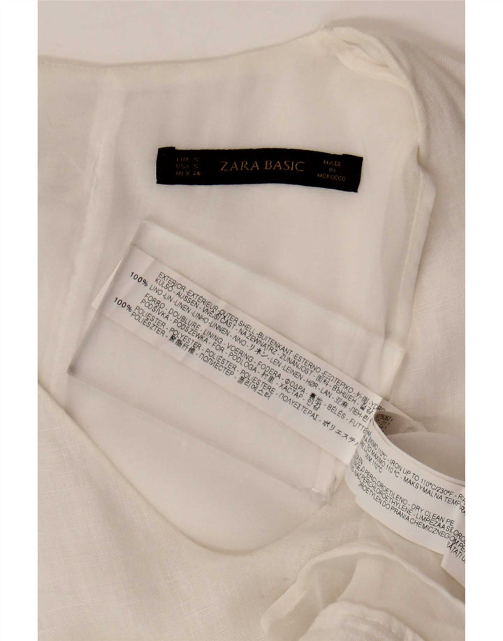 Женское платье прямого кроя без рукавов Zara UK 10, маленькое белое льняное платье