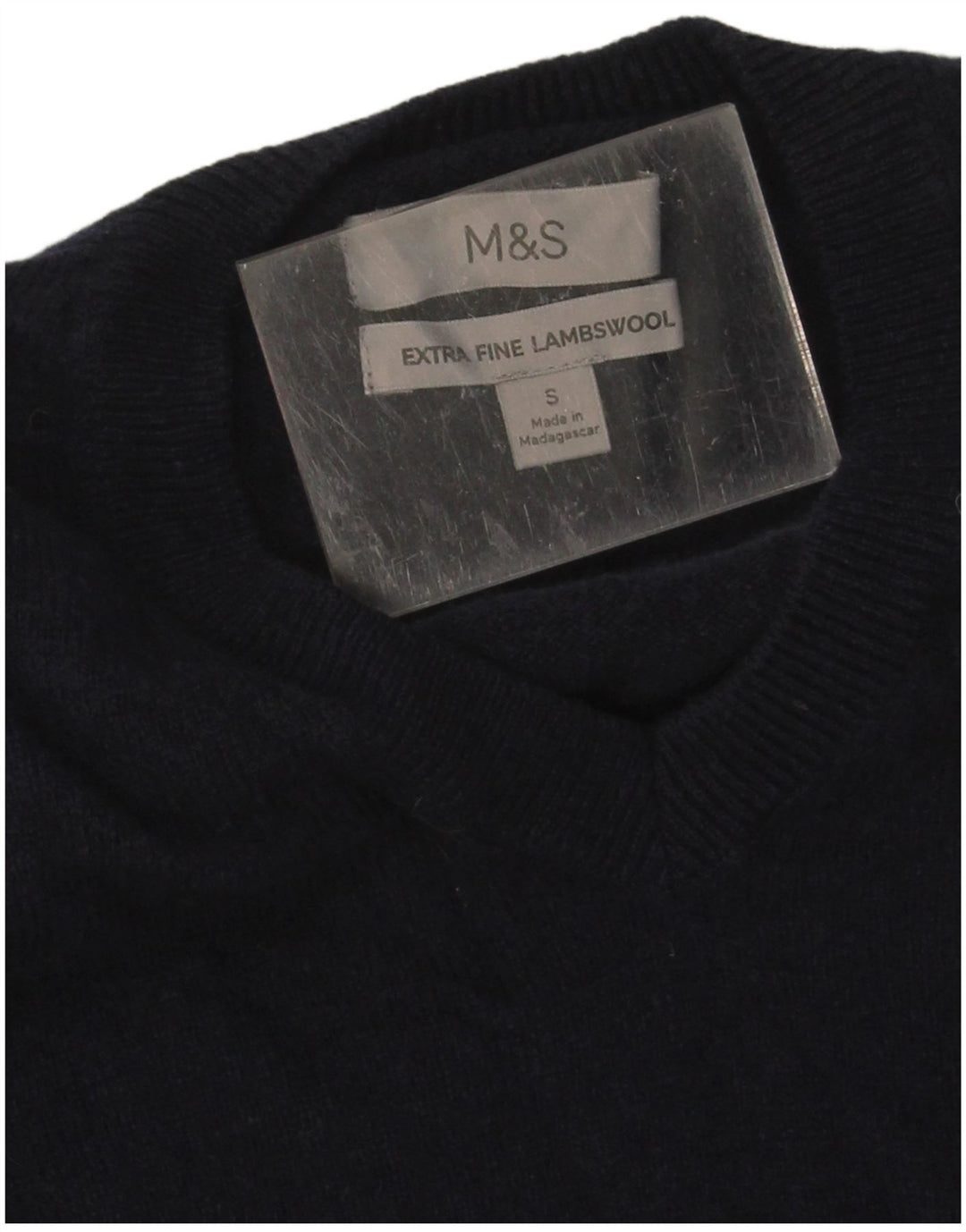 Мужской джемпер с v-образным вырезом Marks & Spencer, маленький темно-синий шерстяной свитер
