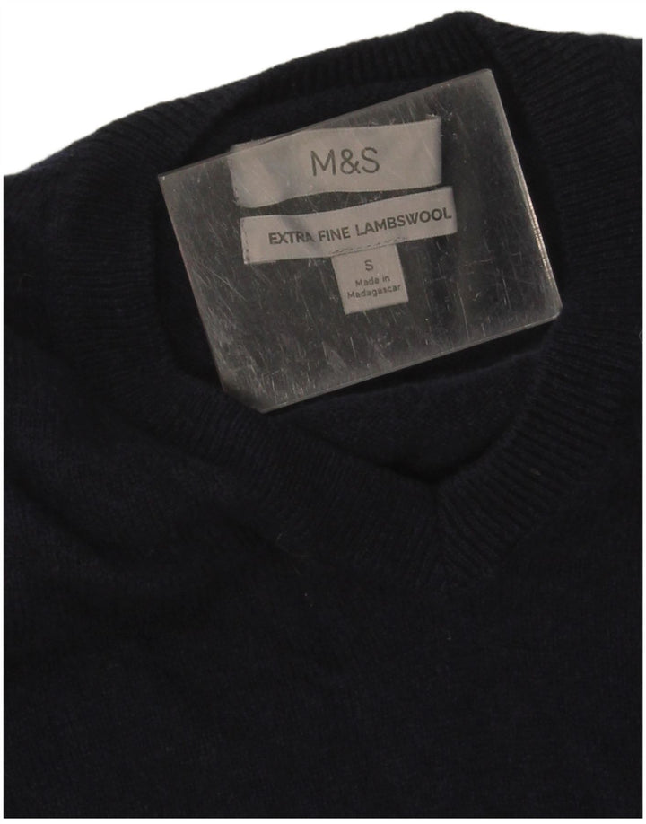 Мужской джемпер с v-образным вырезом Marks & Spencer, маленький темно-синий шерстяной свитер