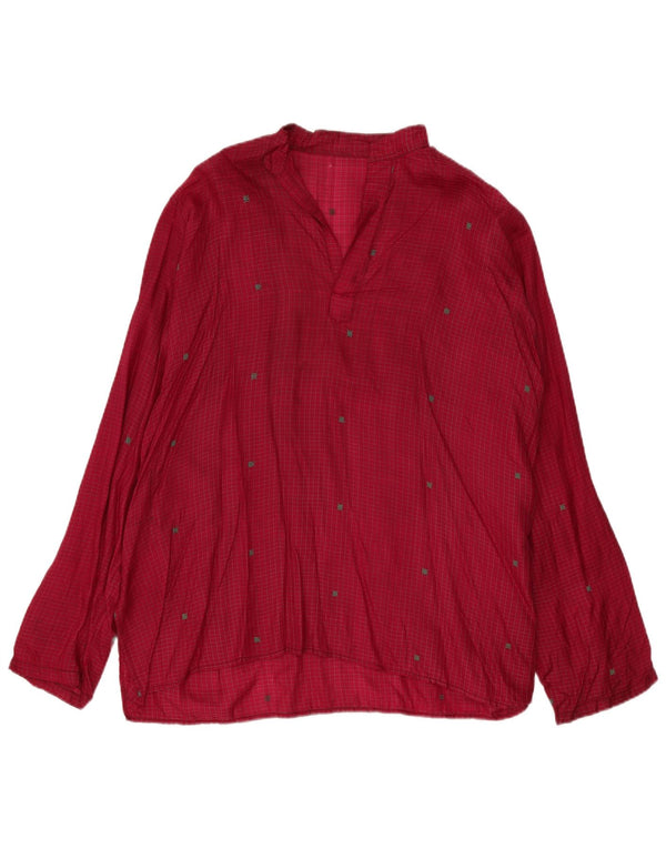 Винтажная женская длинная рубашка-блузка с длинным рукавом, Великобритания, 22, 3XL, бордовая клетка