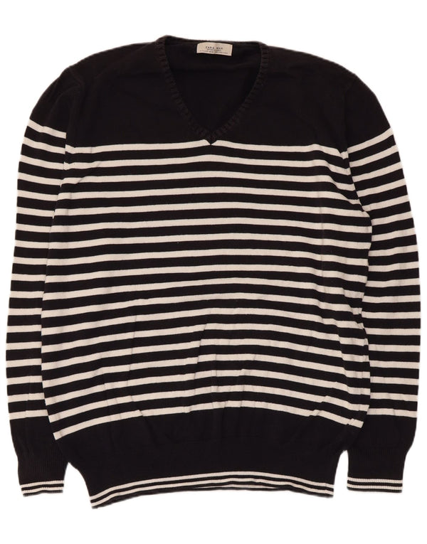 Мужской джемпер с v-образным вырезом Zara XL, черный в полоску