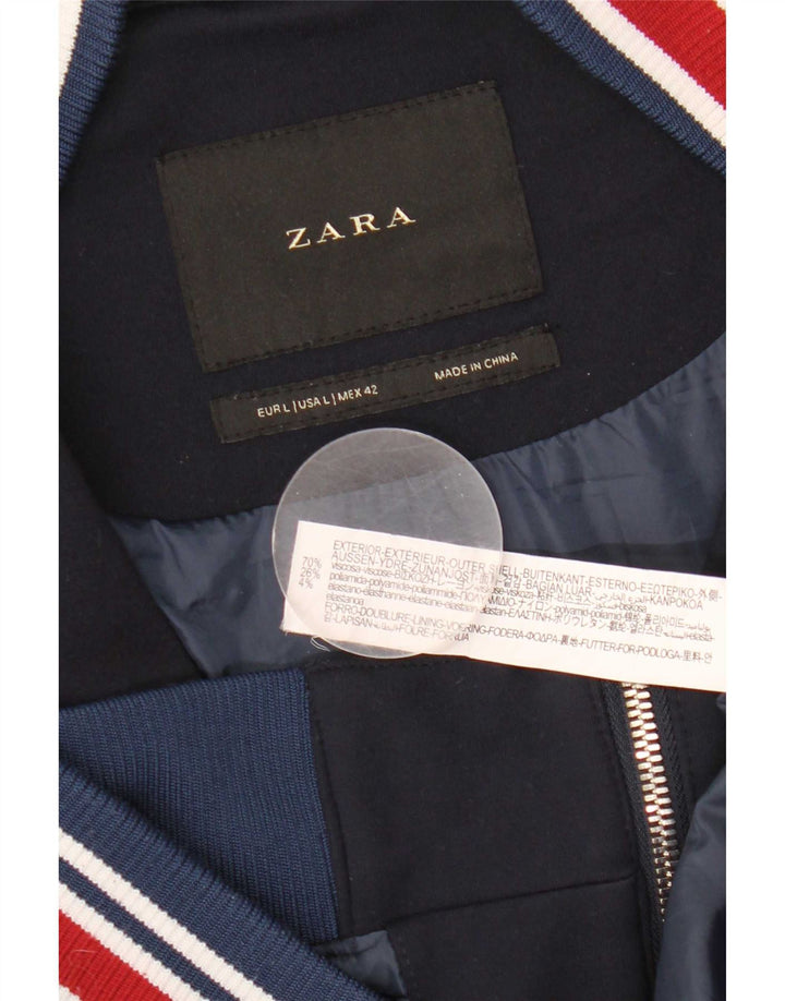 Мужская куртка-бомбер Zara UK 40, большая, темно-синяя в полоску, вискоза