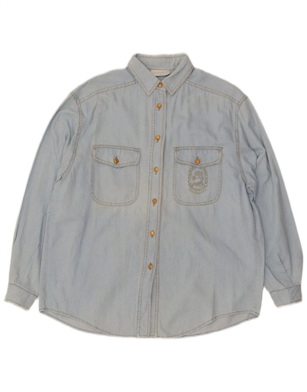 Женская джинсовая рубашка оверсайз Roccobarocco IT 42, средний синий хлопок