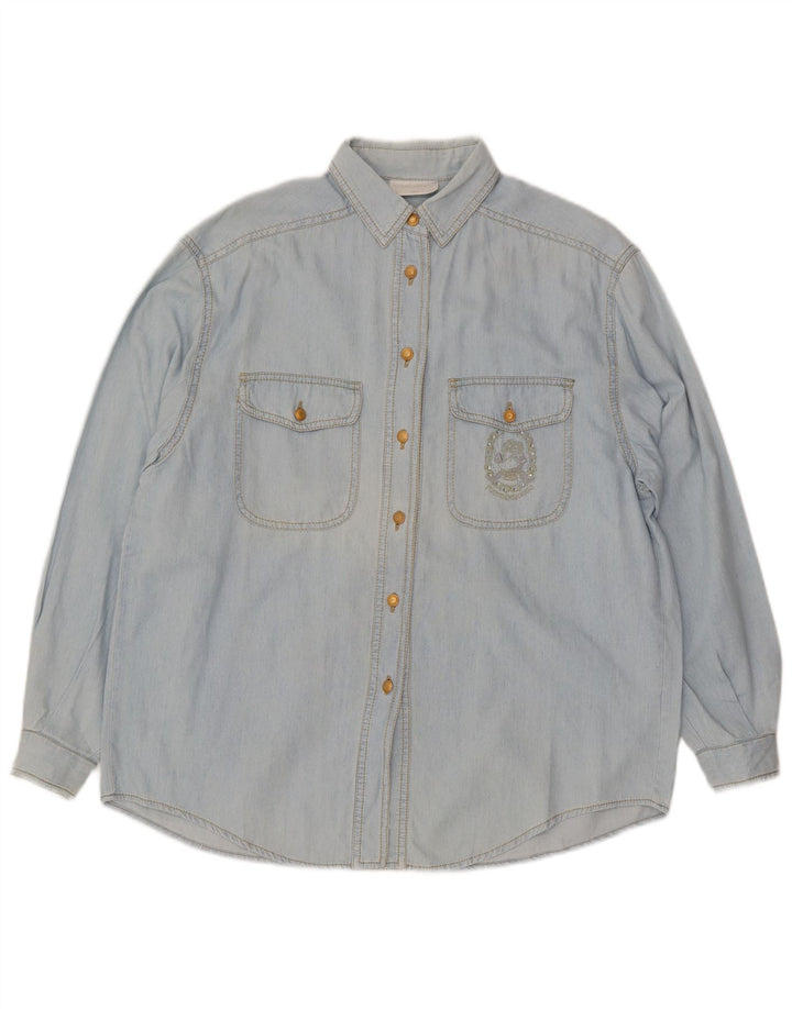 Женская джинсовая рубашка оверсайз Roccobarocco IT 42, средний синий хлопок