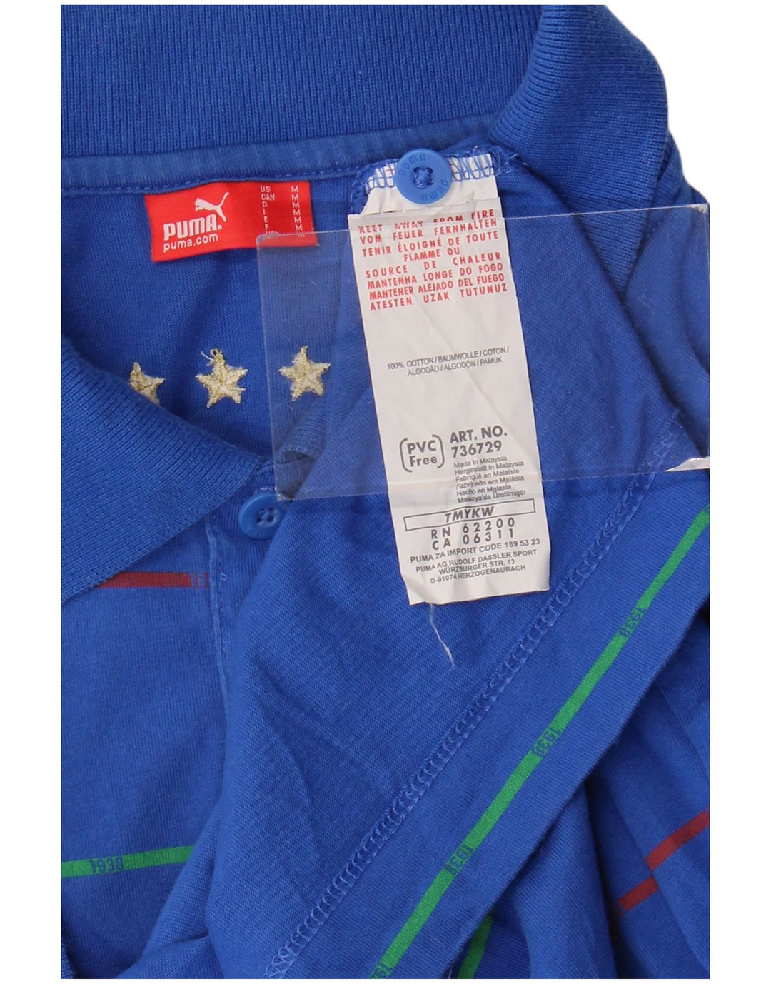 Мужская рубашка-поло Puma Italia, хлопковая синяя полоска среднего размера