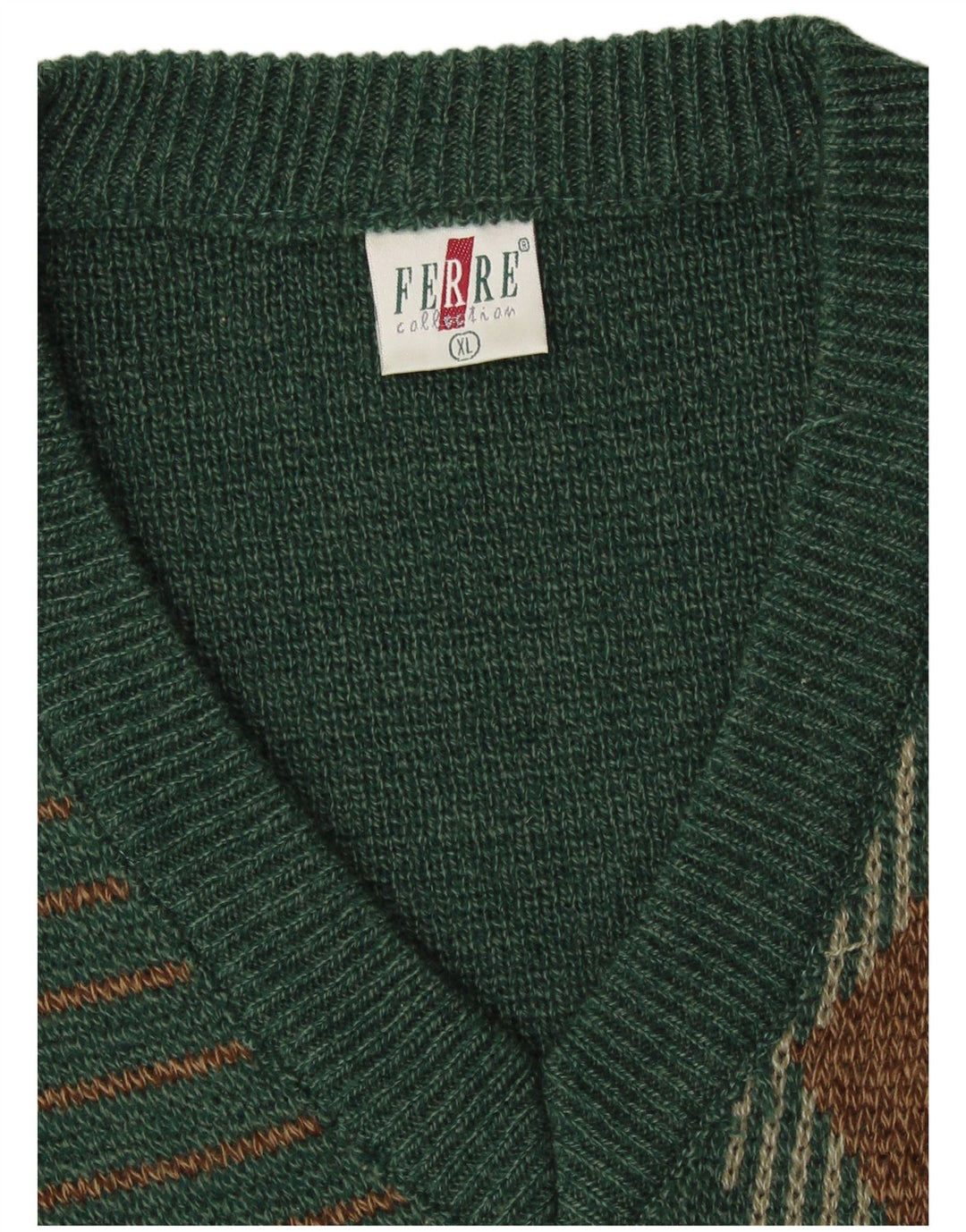 ВИНТАЖНЫЙ Мужской джемпер с v-образным вырезом, свитер XL, зеленый аргайл/ромб, акрил, классический