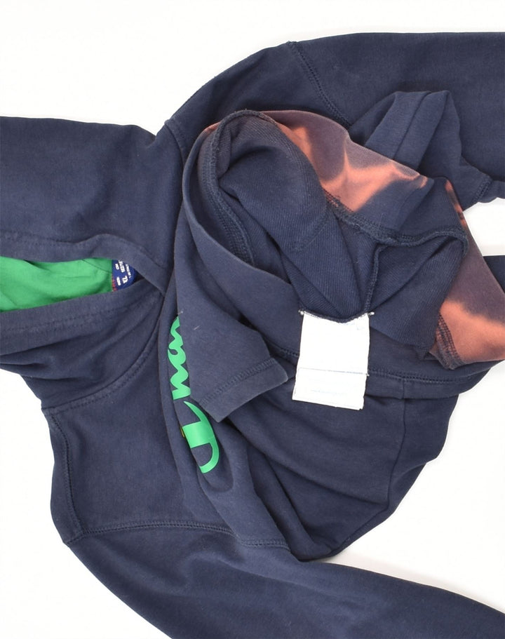 CHAMPION Boys Graphic Hoodie Jumper 13-14 Years XL Navy Blue Cotton | Vintage Champion | Thrift | Second-Hand Champion | Used Clothing | Messina Hembry 