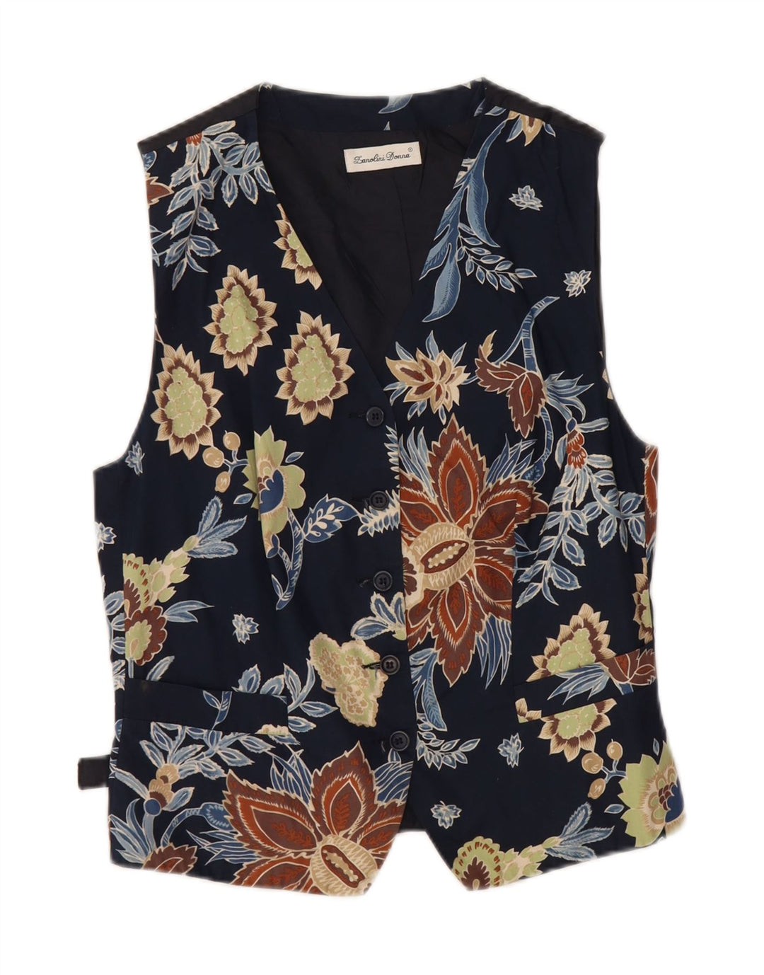 Винтажный женский жилет IT 44, средний темно-синий хлопковый цвет с цветочным принтом