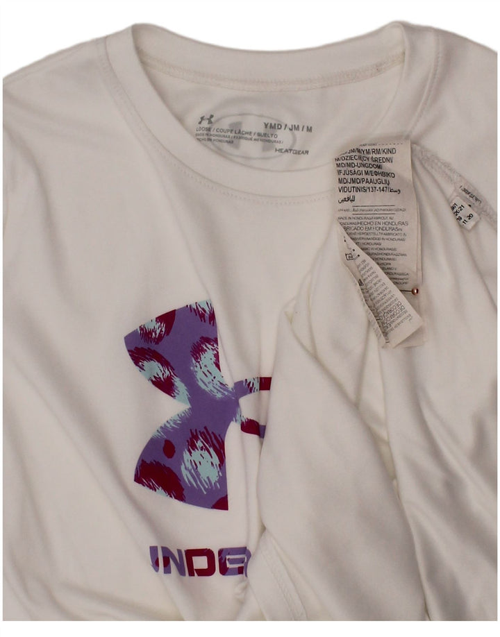 Футболка с рисунком Under Armour для девочек Heat Gear, топ 9–10 лет, средний белый цвет