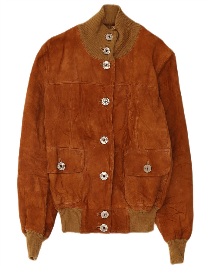 Винтажный женский замшевый бомбер IT 48 XL Коричневый кожаный