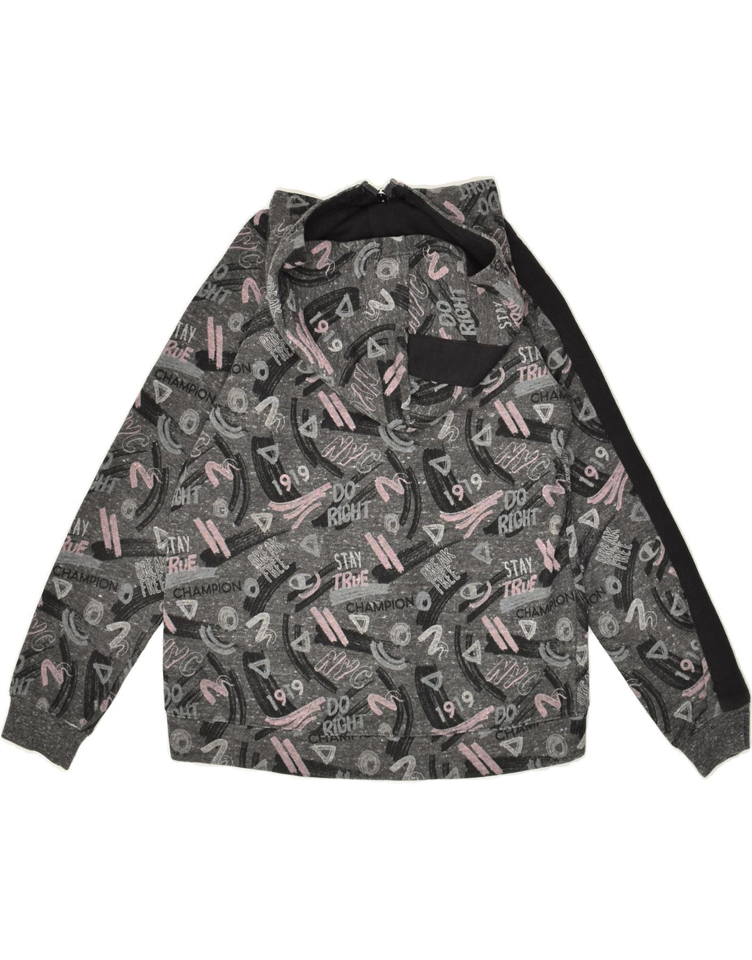 CHAMPION Boys Graphic Zip Hoodie Sweater 9-10 Years Medium Grey Cotton | Vintage Champion | Thrift | Second-Hand Champion | Used Clothing | Messina Hembry 