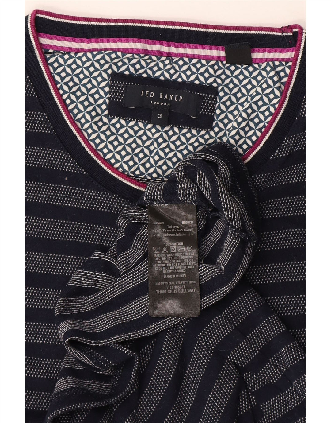 Мужская футболка Ted Baker, размер 3, средний, темно-синяя, хлопковая полоска