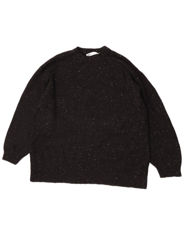 Zara Womens Oversized Crew Neck Jumper Sweater UK 10 Small Black Flecked