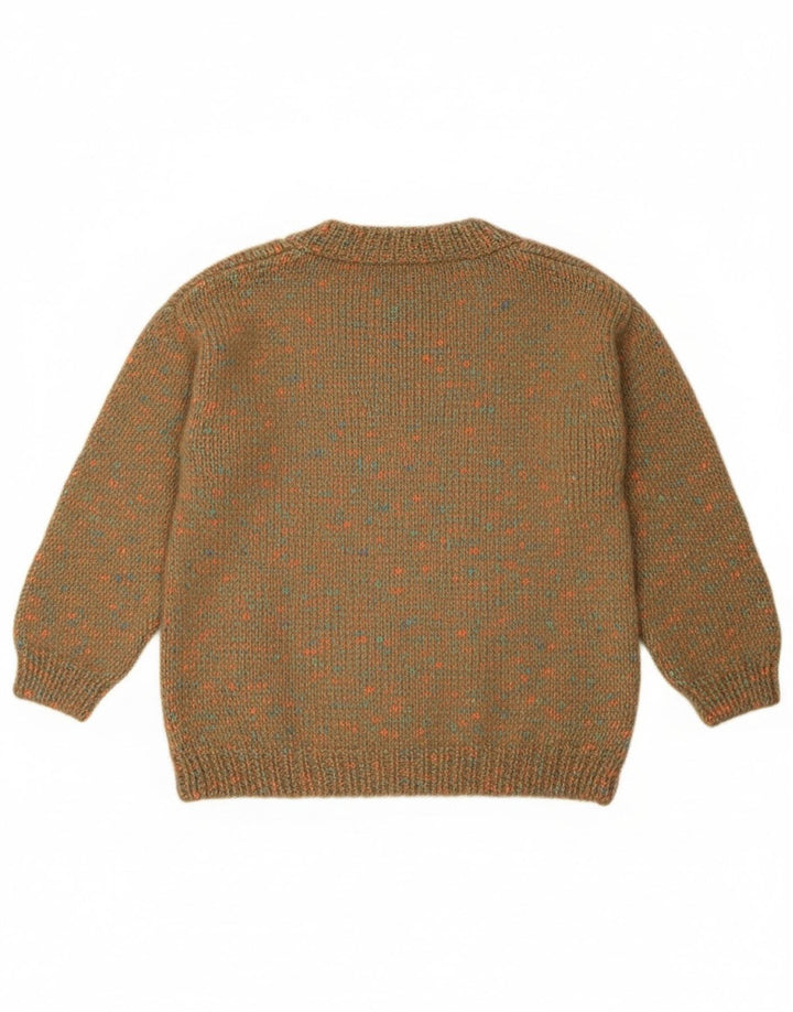 Винтажный женский джемпер с круглым вырезом, Великобритания, 12, средний зеленый в крапинку