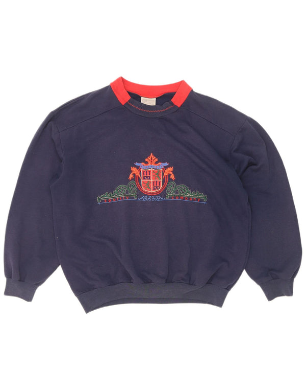 John Peter Womens Sweatshirt Jumper UK 16 Large Navy Blue Colourblock