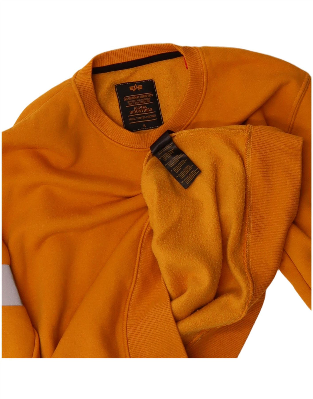 ALPHA INDUSTRIES Mens Graphic Sweatshirt Jumper Small Orange Colourblock