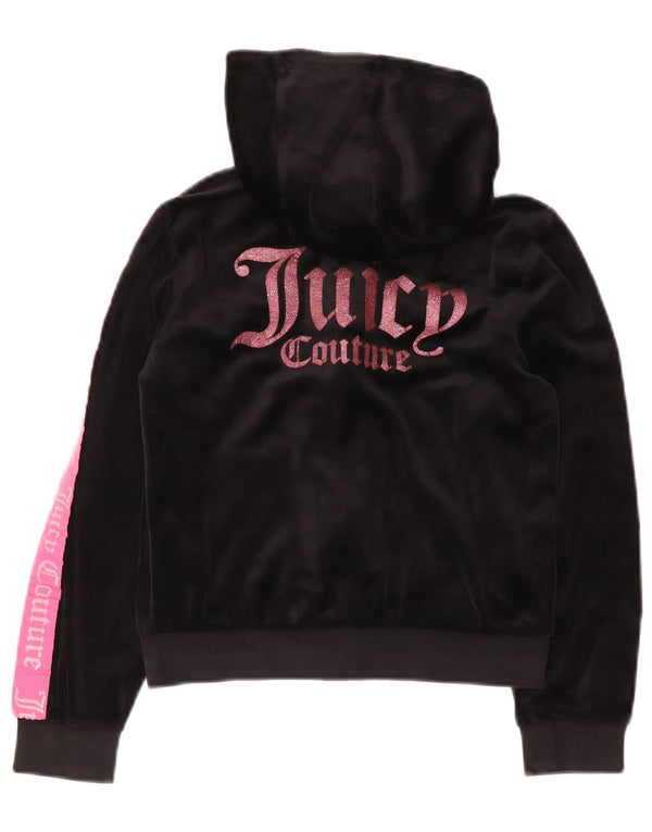 JUICY COUTURE Свитер с капюшоном и молнией с графическим рисунком для девочек 9–10 лет, черный