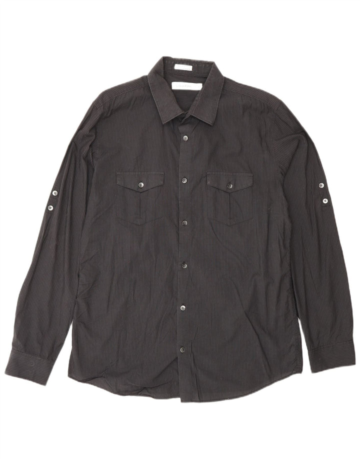 CALVIN KLEIN Мужская рубашка из хлопка в черную полоску среднего размера