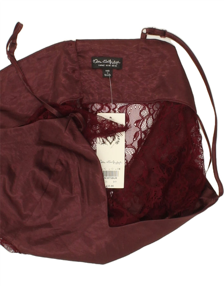 MISS SELFRIDGE Womens Lace Cami Top UK 14 Medium Maroon Floral Polyester Vintage Miss Selfridge and Second-Hand Miss Selfridge from Messina Hembry 